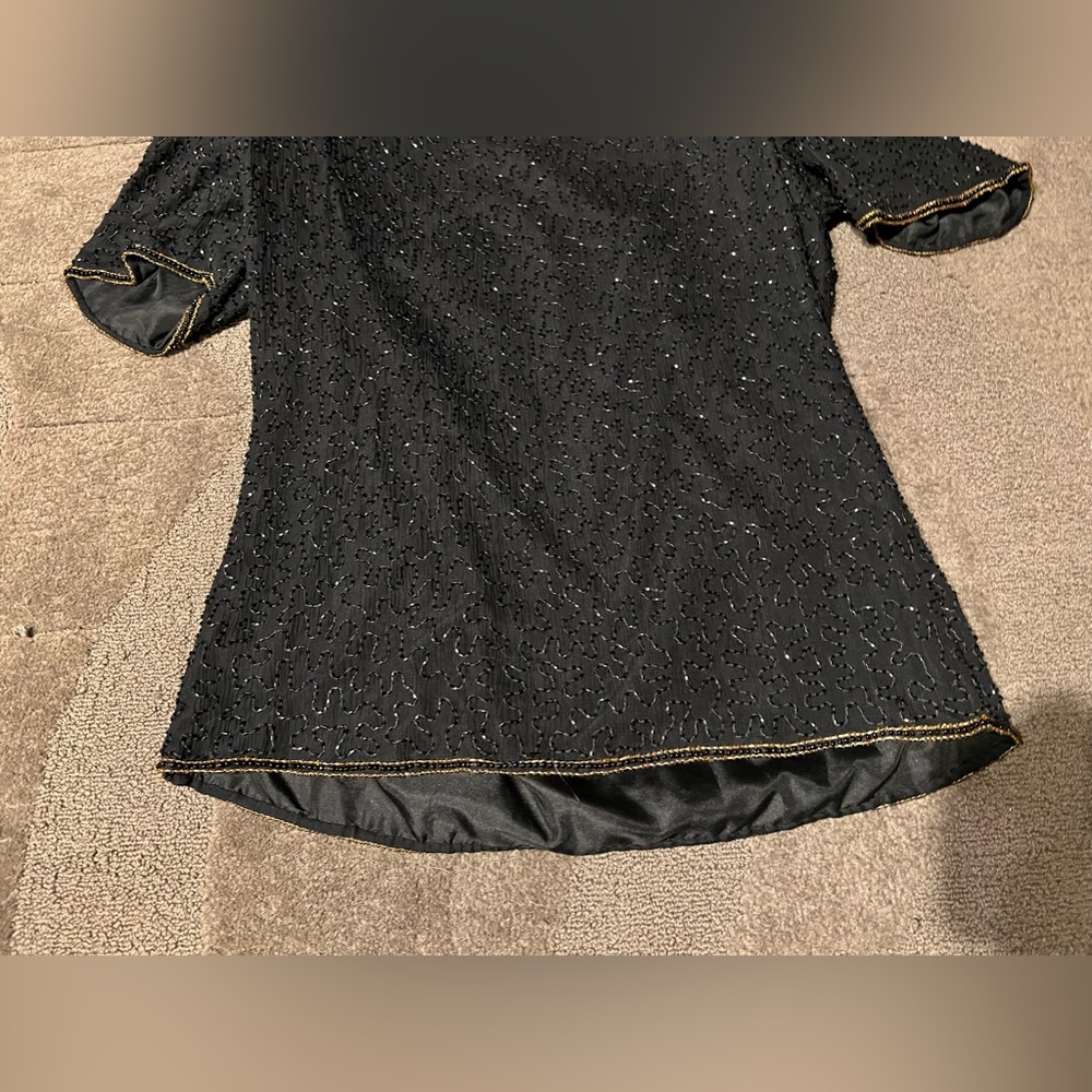 Vintage Scala Gold & Black Beaded Short Sleeve Top Blouse Shoulder Pads Keyhole - Picture 14 of 16